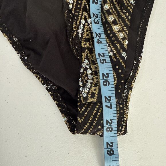 Hello‎ Molly Bodysuit Womens 2 Black Gold Print Sparkly Whimsical Steampunk Y2K - Picture 9 of 12